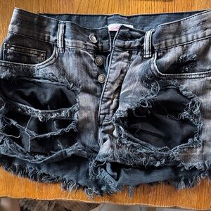 SUPRE Black Distressed Jean Shorts